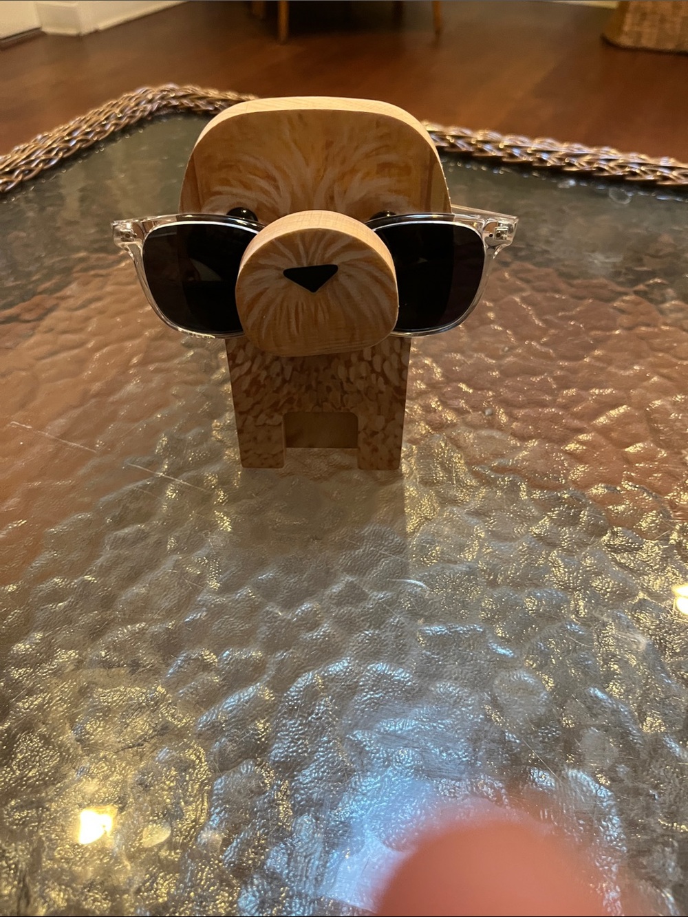 Wooden Dog Sunglasses Holder with Clear Frame Sunglasses - Light Brown